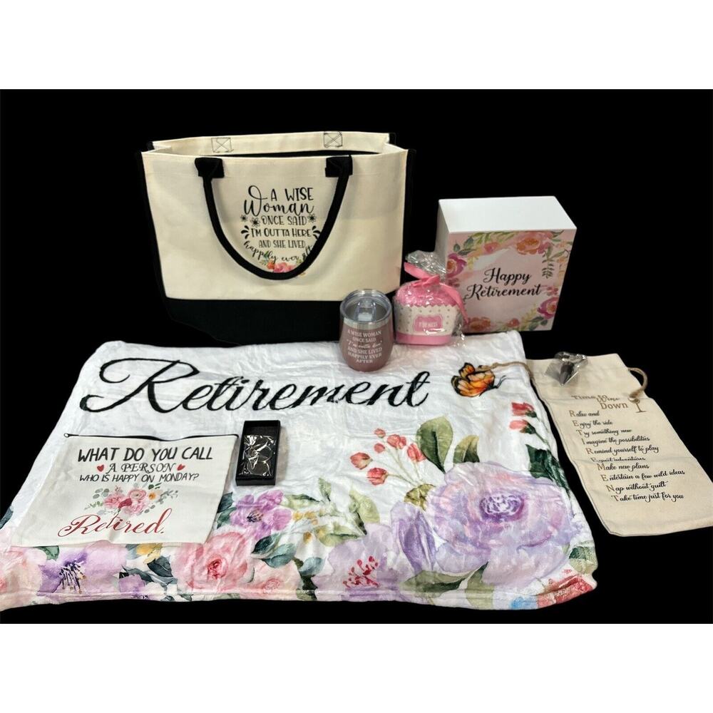 Women's Retirement Gift Bundle•Blanket-Tote-Wine Glass & More•Funny & Thoughtful